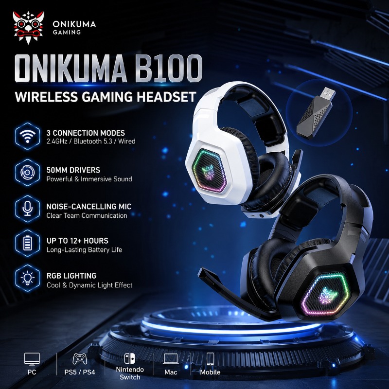 Gaming Console In Amazon - หูฟังเกมมิ่งไร้สาย ONIKUMA B100 2.4GHz บลูทูธ 5.3