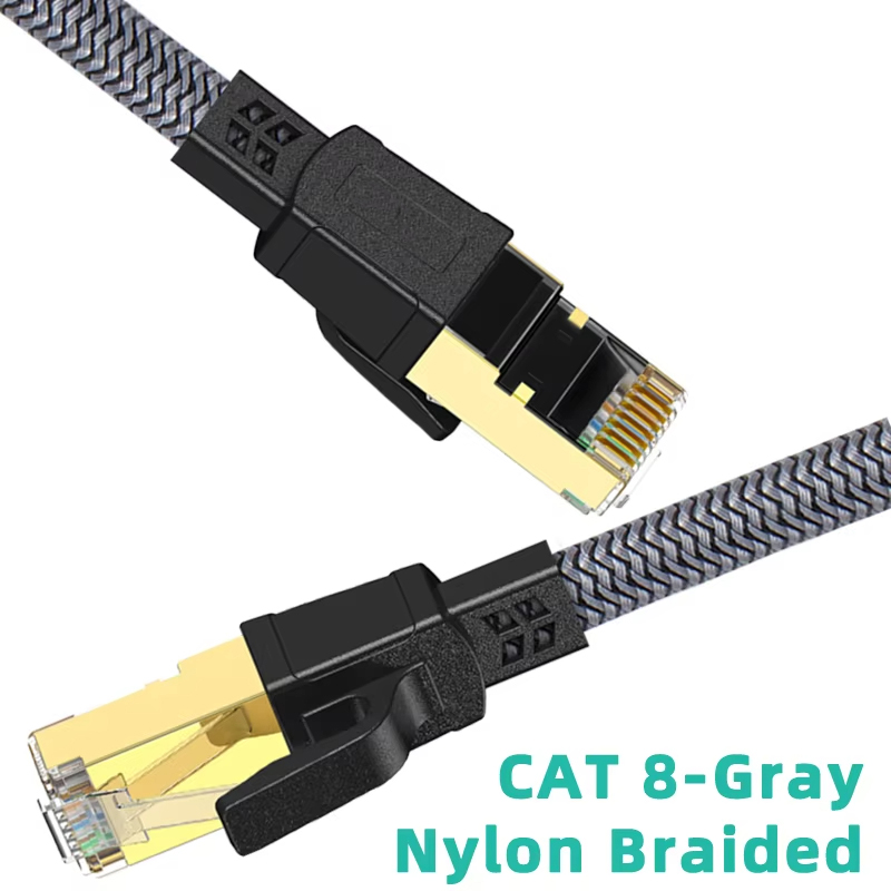 Lan Cable Gaming - สายเคเบิลเครือข่าย RJ45 สายแบนถักไนลอนสำหรับเล่นเกม ความเร็วสูง 2000Mhz สายเคเบิล