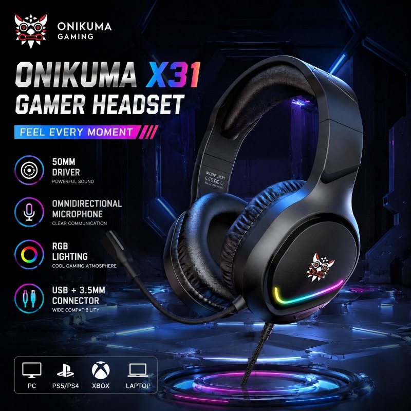 Gaming Console In Amazon - หูฟังเกมมิ่ง ONIKUMA X31 หูฟังแบบมีสายระดับมืออาชีพ ลำโพงไดนามิกขนาด 50